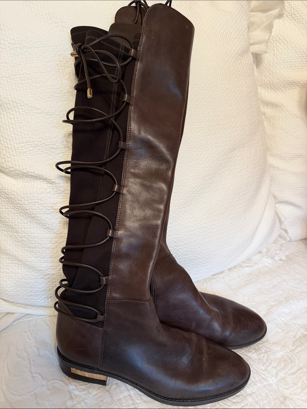 Vince Camuto Dark Brown Over-the-Knee Lace-Back Riding Boots. Sz 7.5 exc cond